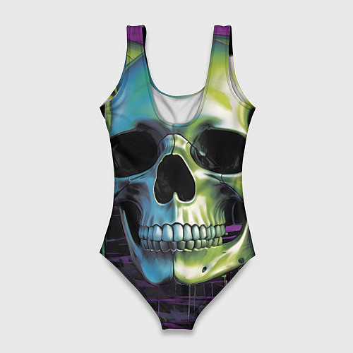 Женский купальник-боди Черепа отливающие неоном / 3D-принт – фото 2