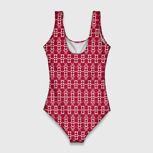 Женский купальник-боди Красно белый геометрический узор ретро / 3D-принт – фото 2