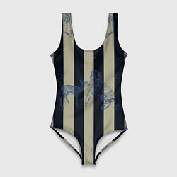Купальник-боди 3D женский Чёрные полосы, цвет: 3D-принт