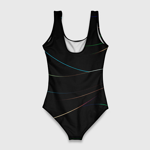 Женский купальник-боди Чёрный с неоновыми полосами / 3D-принт – фото 2
