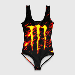 Купальник-боди 3D женский Monster energy огненное лого, цвет: 3D-принт