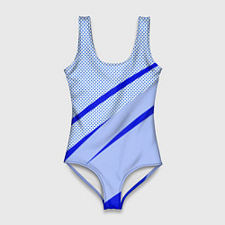 Женский купальник-боди Светло-синий текстура с полосой