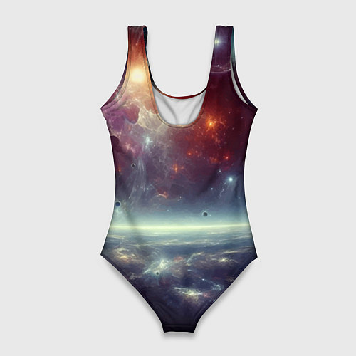 Женский купальник-боди Звёздная космическая пантера - неоновое свечение / 3D-принт – фото 2