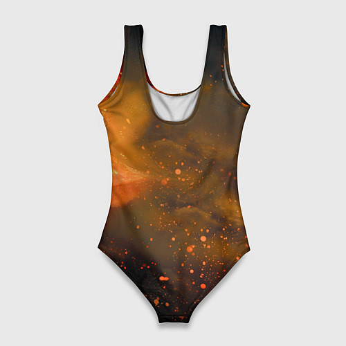 Женский купальник-боди Черная лошадь с красной гривой - огненные частицы / 3D-принт – фото 2
