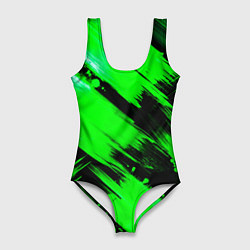 Женский купальник-боди Зеленые мазки краски на черном