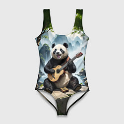 Купальник-боди 3D женский Панда играет на гитаре в лесу, цвет: 3D-принт