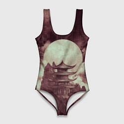 Женский купальник-боди Японская башня в горах