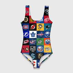 Купальник-боди 3D женский Команды НХЛ разноцветные, цвет: 3D-принт