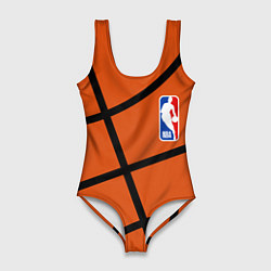 Купальник-боди 3D женский НБА на оранжевом фоне, цвет: 3D-принт