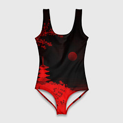 Купальник-боди 3D женский Башня в красной сепии, цвет: 3D-принт