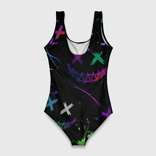 Женский купальник-боди Неновые краски - лица крипи смайл / 3D-принт – фото 2