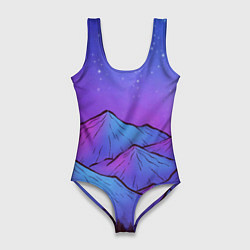 Купальник-боди 3D женский Горы под звездным небом, цвет: 3D-принт