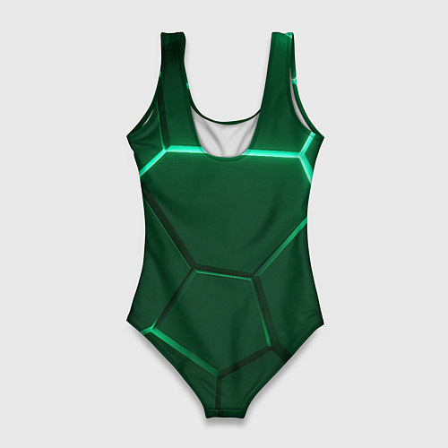 Женский купальник-боди Зеленые плиты с неоном / 3D-принт – фото 2