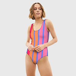 Купальник-боди 3D женский Теплые цветные полосы, цвет: 3D-принт — фото 2