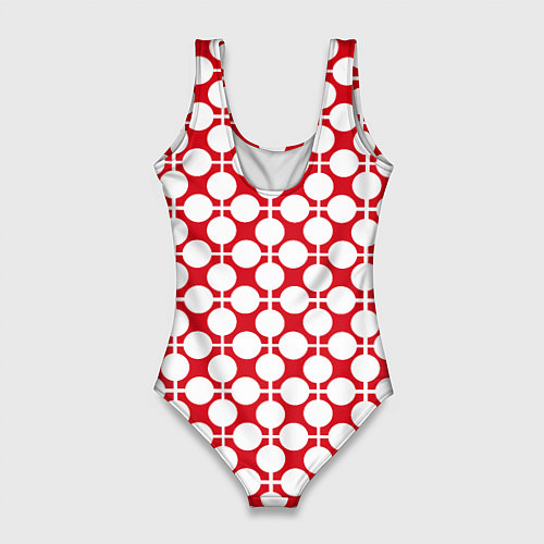 Женский купальник-боди Красно белый узор в клетку и горох / 3D-принт – фото 2