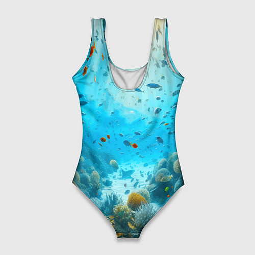 Женский купальник-боди Белая акула в коралловом рифе / 3D-принт – фото 2
