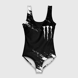 Купальник-боди 3D женский Monster energy краски штрихи белые, цвет: 3D-принт