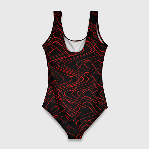 Женский купальник-боди Чёрный с красными волнистыми линиями абстракция / 3D-принт – фото 2