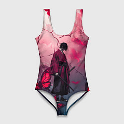 Женский купальник-боди Одинокий самурай среди бабочек