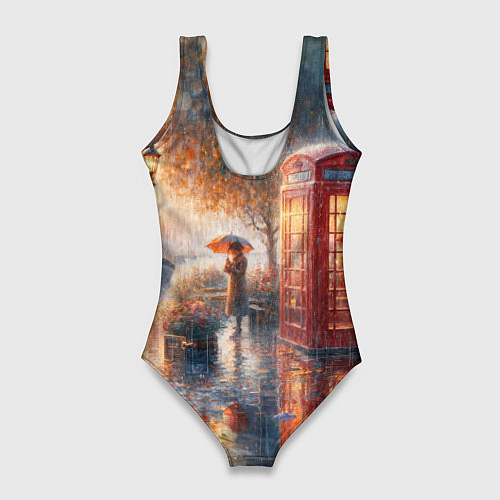 Женский купальник-боди Красная телефонная будка на набережной / 3D-принт – фото 2