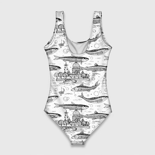 Женский купальник-боди Корюшка и рыбалка в Питере паттерн / 3D-принт – фото 2