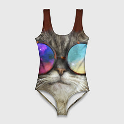 Купальник-боди 3D женский A Cat with multicolored glasses, цвет: 3D-принт