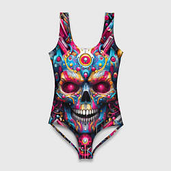 Купальник-боди 3D женский Art cyber skull - ai art fantasy, цвет: 3D-принт