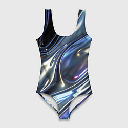 Купальник-боди 3D женский Серебро жидкий металл, цвет: 3D-принт