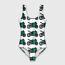 Купальник-боди 3D женский Motorcycle turquoise, цвет: 3D-принт