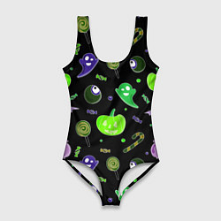 Купальник-боди 3D женский Halloween black pumpkin pattern, цвет: 3D-принт