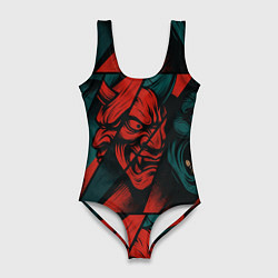 Купальник-боди 3D женский Демоны Oni - нейроарт, цвет: 3D-принт