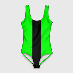 Купальник-боди 3D женский Color green black line, цвет: 3D-принт