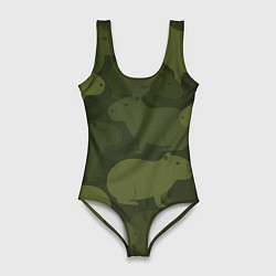 Купальник-боди 3D женский Камуфляж из капибар, цвет: 3D-принт