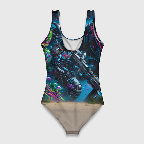 Женский купальник-боди Пантерёнок крутой скейтбордист на фоне граффити / 3D-принт – фото 2