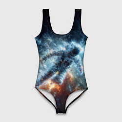 Женский купальник-боди Космонавт парит в космосе среди звезд