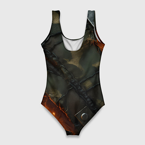 Женский купальник-боди Разорванный камуфляж с огнем / 3D-принт – фото 2