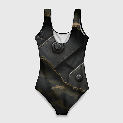 Женский купальник-боди Порванная камуфляжная ткань с металлом / 3D-принт – фото 2
