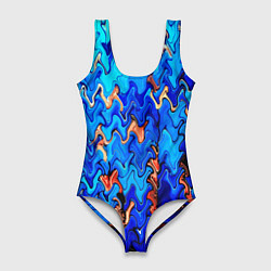 Купальник-боди 3D женский Сине-голубой стекающая абстракция, цвет: 3D-принт
