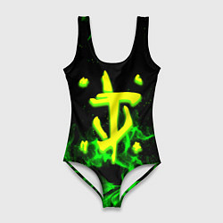 Женский купальник-боди Doom кислотное лого огненный