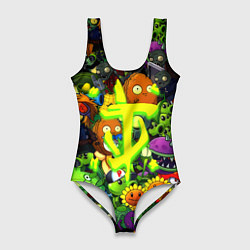 Женский купальник-боди Растения против зомби x Дум лого