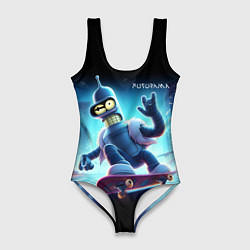 Женский купальник-боди Bender is a skateboarder in neon street - ai art