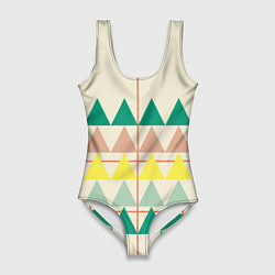 Женский купальник-боди Абстрактный лес - треугольники на светлом