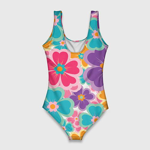 Женский купальник-боди Яркий цветочный калейдоскоп - узор в стиле ретро / 3D-принт – фото 2