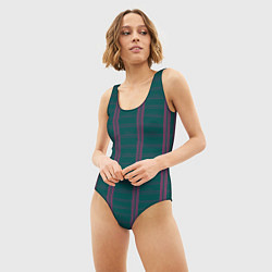 Купальник-боди 3D женский Color dark cage pink stripes, цвет: 3D-принт — фото 2