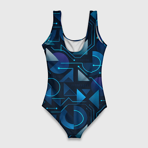 Женский купальник-боди Футуристическая сине-фиолетовая абстракция с хакер / 3D-принт – фото 2