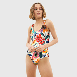 Купальник-боди 3D женский Простые цветы, цвет: 3D-принт — фото 2