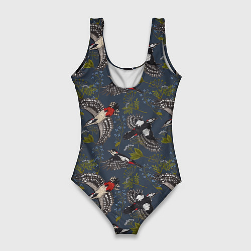 Женский купальник-боди Дятлы и цветы / 3D-принт – фото 2