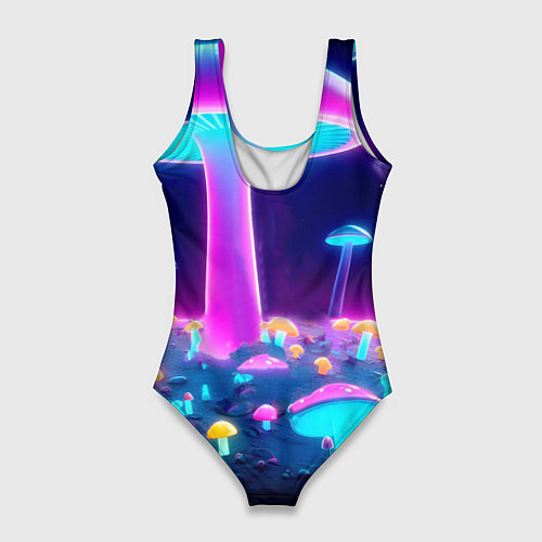 Женский купальник-боди Робот-сгибальщик Бендер на поляне неоновых грибов / 3D-принт – фото 2