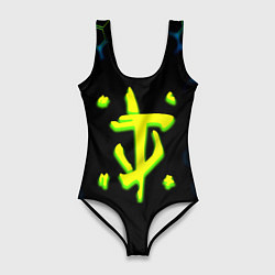 Купальник-боди 3D женский Doom соты кислотное лого, цвет: 3D-принт
