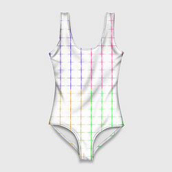 Купальник-боди 3D женский Color white multicolored stripes, цвет: 3D-принт
